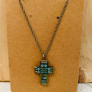 Ayalabar Turquoise and Gold Cross Pendant Necklace.